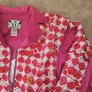 Sunterra Vintage Jacket Women Small Pink White Red Flowers Windbreaker Retro 80s